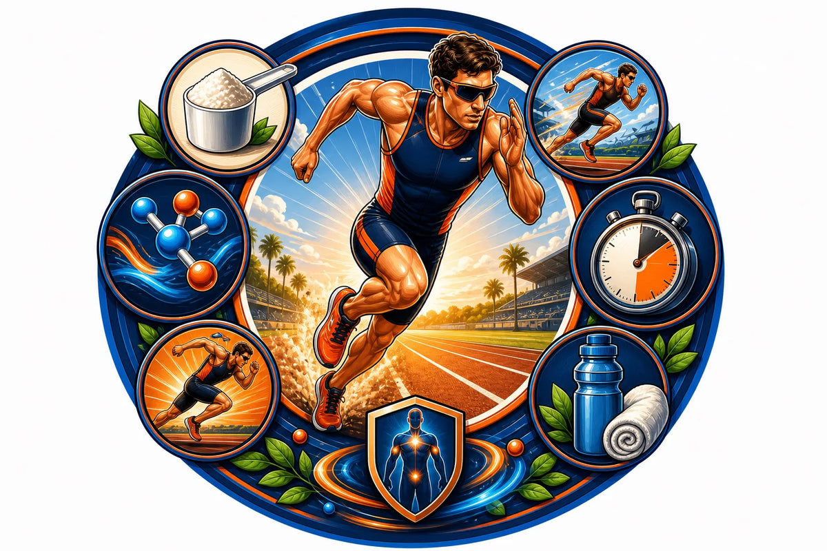 Sporter sprint in warme omstandigheden met creatine- en taurinesymbolen