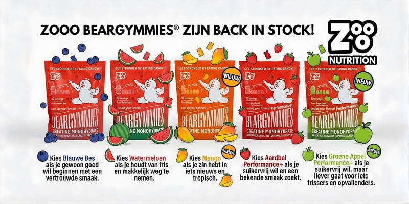 Nieuwe creatine gummies Beargymmies® van Zooo Nutrition: nieuwe smaken en favorieten terug op voorraad