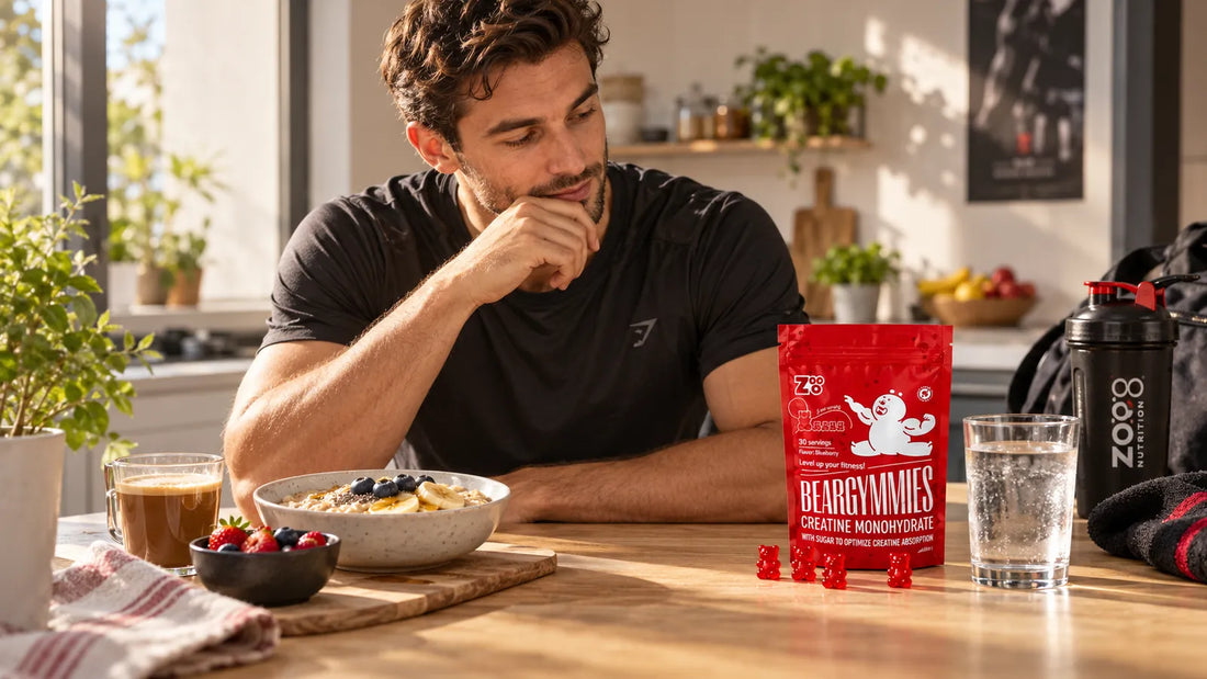 Sporter vergelijkt Beargymmies creatine bij het ontbijt met inname op een lege maag