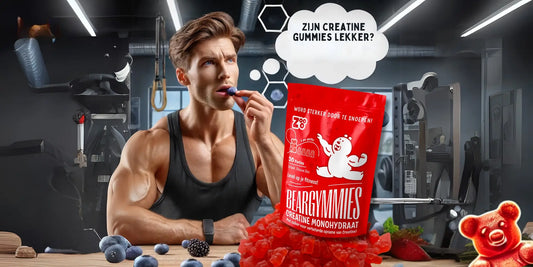 Afbeelding met man die creatine gummies proeft