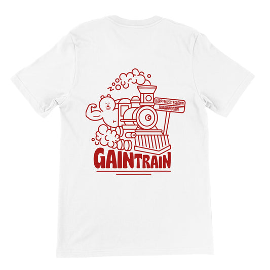 Gaintrain-T-Shirt: Ihr Ticket für Kraft und Komfort (auf der Rückseite aufgedruckt)