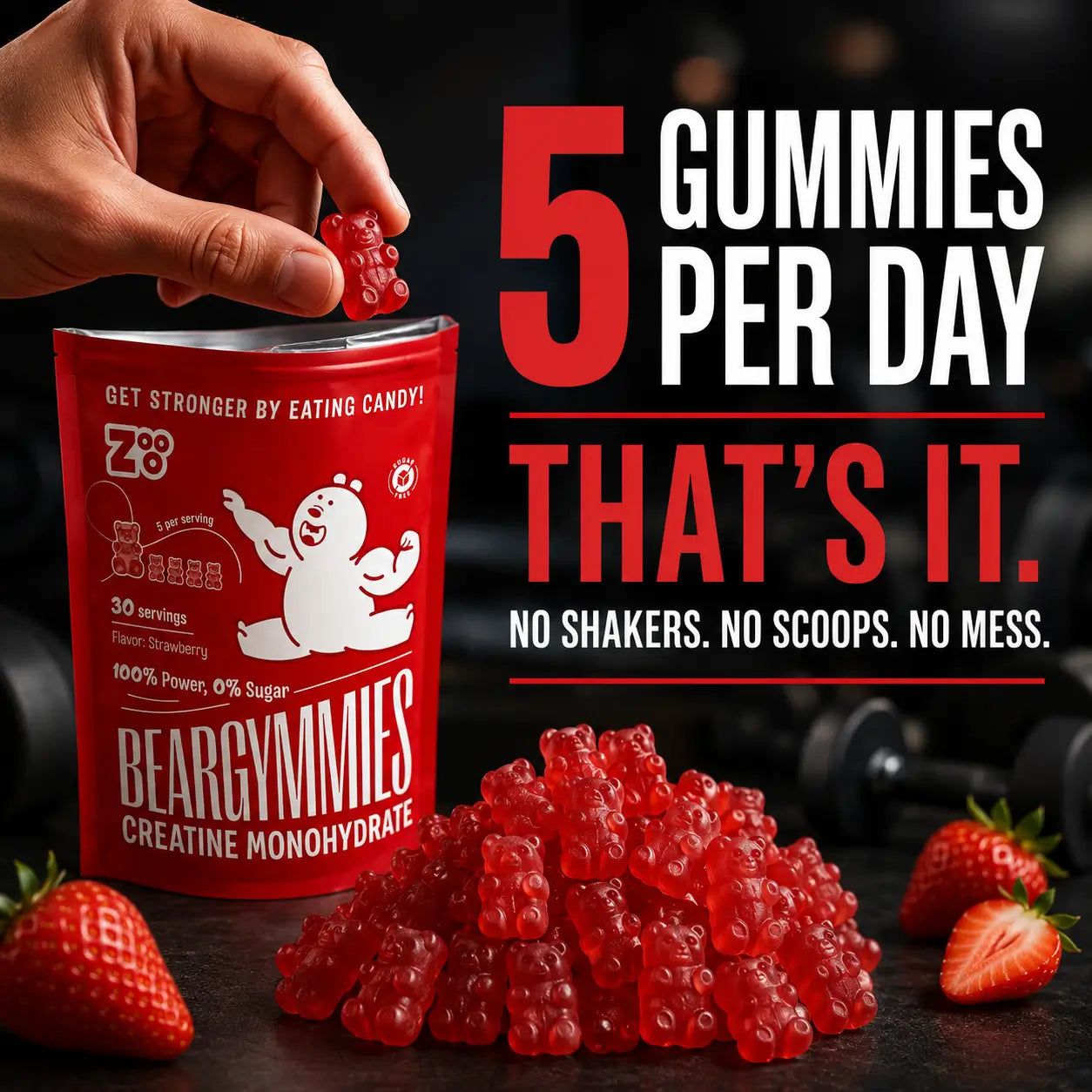 Overzicht van Zooo Nutrition Beargymmies en Beargamies varianten met originele, sugar free en gaming gummies.