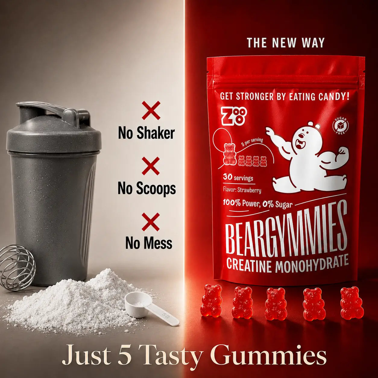 Beargymmies creatine gummies als nieuwe makkelijke manier zonder shaker, schepje of rommel.