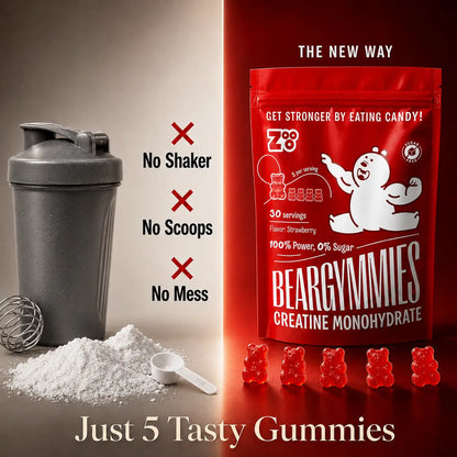 Beargymmies creatine gummies als nieuwe makkelijke manier zonder shaker, schepje of rommel.