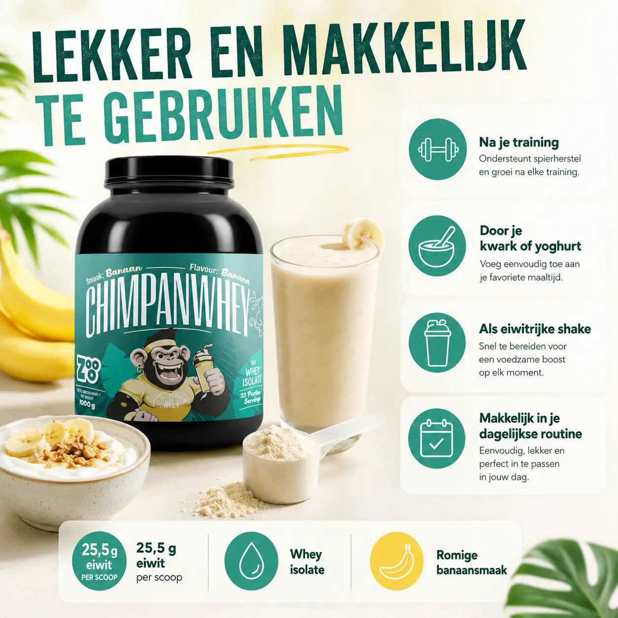 ChimpanWhey banaan eiwitpoeder voor shake, kwark of yoghurt