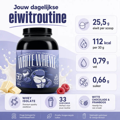 White Wheyle dagelijkse eiwitroutine met 25,5 gram eiwit per scoop