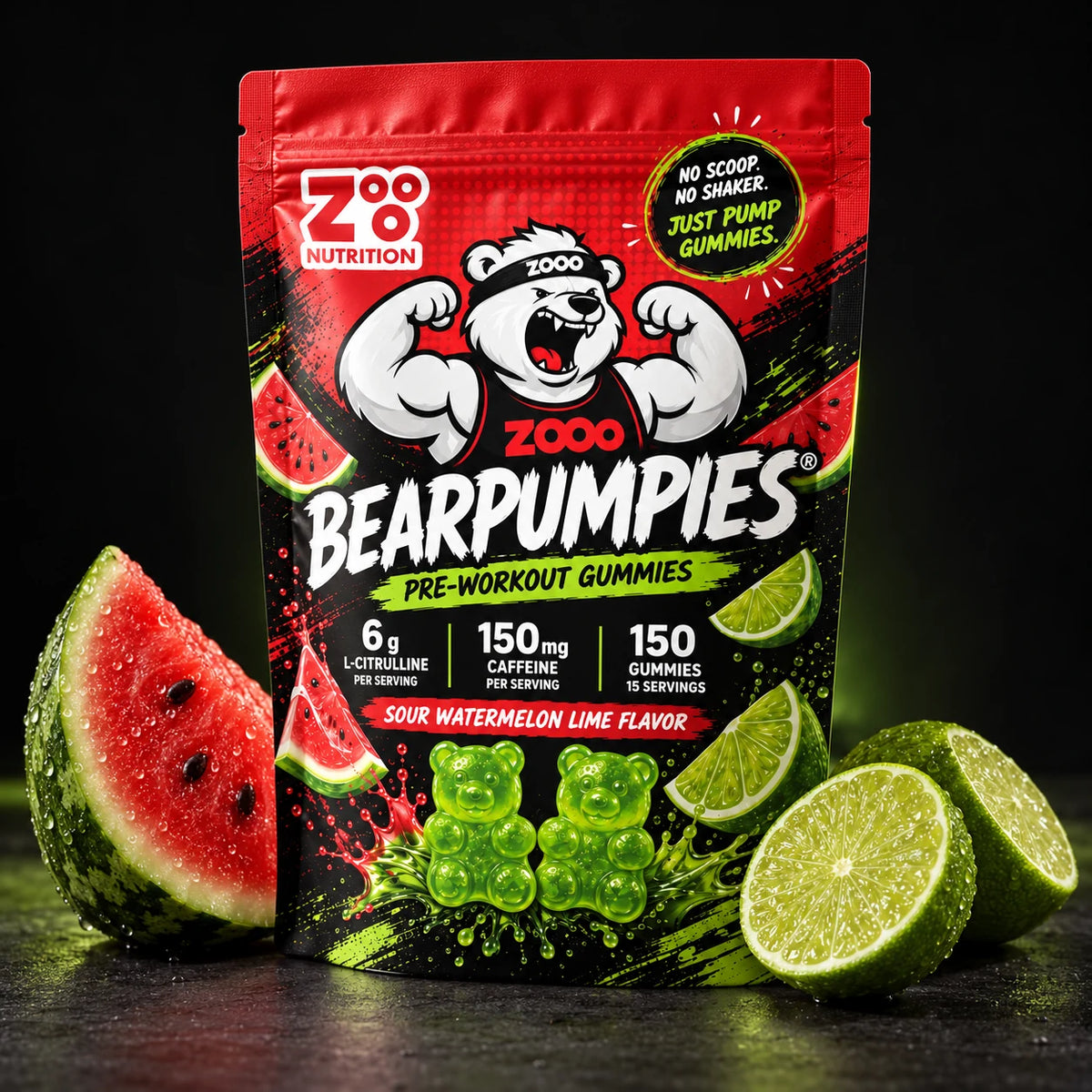 Bearpumpies-verpakking met watermeloen en limoen als smaakimpressie van Sour Watermelon Lime